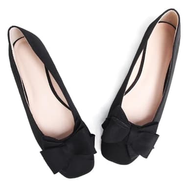 TN TANGNEST Women Cute Bowknot Flats Soft Slip On Flats Comfort Square Toe Casual Dress Flat Shoes Black 42(9) - Image 5