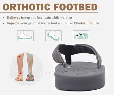 KuaiLu Mens Flip Flops Arch Support Comfortable Cushion Memory Foam Recovery Walking Waterproof Leather Thong Sandals Orthotic Plantar Fasciitis Summer Casual Beach Pool Slip on Slippers Grey Size 11 - Image 5