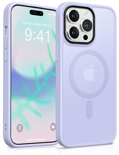 GONEZ Magnetic for iPhone 14 Pro Max Case,Compatible with MagSafe,[2 Screen Protector & 2 Camera Cover][Anti-Fingerprint] Slim Translucent Matte Back Shockproof Phone Protective Case(Lilac) - Image 1