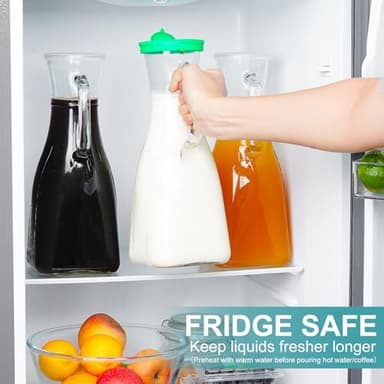 3 Pack Glass Pitcher with Lid, 2 Quart Square Juice Carafe for Mimosa Bar, Drink Dispensers for Parties, 64 Oz Water Jugs with 3 Silicone Spouts for Juice, Wine, Beverage, Sun Tea (Extra PE Lids) - Image 6