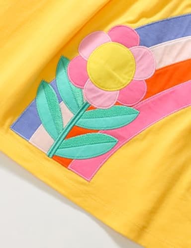 Toddler Little Girl's Summer Dresses Cotton Short Sleeve Sundress Clothes Outfits Casual Clothing Yellow Rainbow Size 6 - Image 4