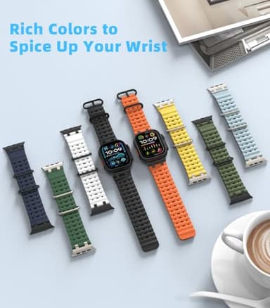 MoKo Ocean Band Compatible with Apple Watch Ultra 3/2/1 49mm, Upgraded Silicone Sports Bands 46mm 45mm 44mm for Men Women, Series 11/10/9/8/7/6/5 SE3/2/1 Breathable Strap with Metal Connector, A-Bk/Bk - Image 6