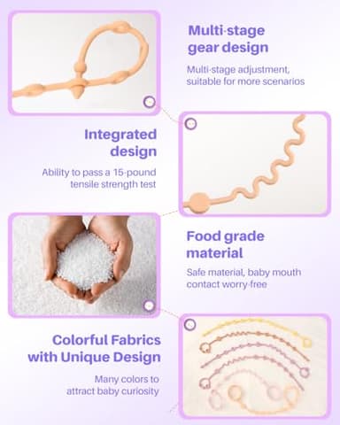 LittleHugs 3pcs Adjustable Toy Strap Holder - Silicone Baby Tether Pacifier Clip - Travel Essential Leash for Stroller, High Chair, Car Seat - Image 4