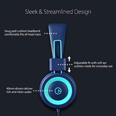 Kids Headphones - noot products K11 Foldable Stereo Tangle-Free 3.5mm Jack Wired Cord On-Ear Headset for Children/Teens/Boys/Girls/Smartphones/School/Kindle/Airplane Travel/Plane/Tablet (Navy/Teal) - Image 2
