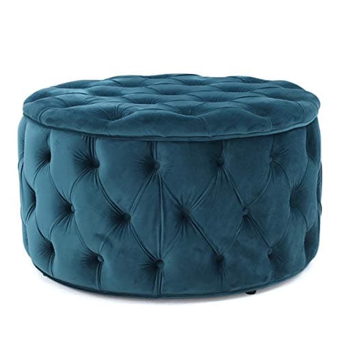 Christopher Knight Home Zelfa Velvet Ottoman, Dark Teal, Round - Image 1