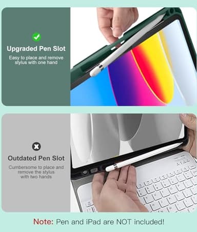 Hamile Keyboard Case for iPad 11th 10th Generation - 7 Colors Backlit Wireless Detachable Folio Keyboard Cover with Pencil Holder for iPad 11-inch A16 2025 10th Gen 10.9 Inch 2022 (Midnight Green) - Image 6