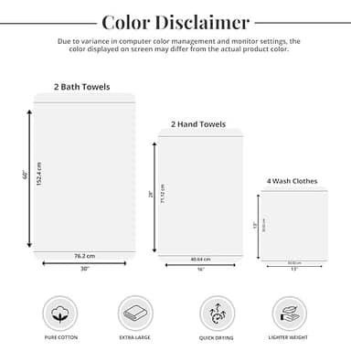 Tens Towels Pack of 8 Towels Set, 2 Extra Large Bath, 2 Hand, 4 Washcloths, 100% Cotton, Lighter Weight, Quicker to Dry, Super Absorbent, Perfect for Bathroom, Dark Grey - Image 6