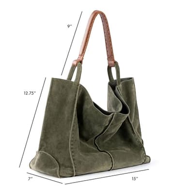 The Sak Los Feliz Large Tote Bag in Leather, Lined Purse with Single Shoulder Strap, Moss Suede - Image 3