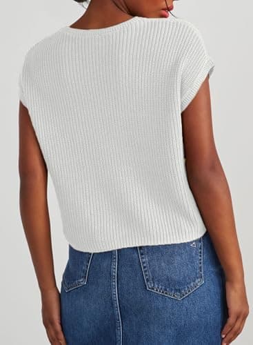 Dokotoo Womens Ladies Cap Sleeve Tunic Tops and Blouses for Women Sweaters Oversized Casual Summer Loose Fitting Short Sleeve Sweater Trendy Shirts Solid T-Shirts White X-Large - Image 5