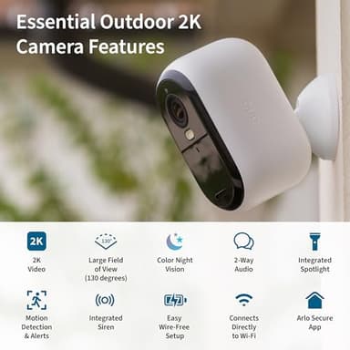 Arlo Essential Security Camera 2K |Outdoor - Indoor | 2nd Gen | Wireless with Spotlight, 2-Way Audio, Color Night Vision, Live Stream, Motion Activation, Real Time Notifications, Wide Angle - White - Image 2