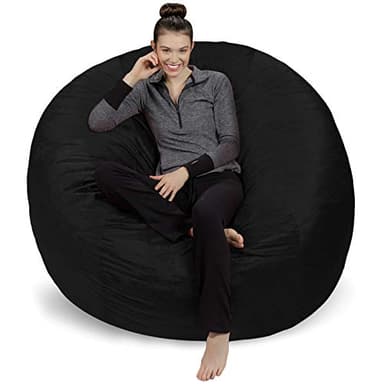 Sofa Sack Bean Bag Chair Cover Only, for Adults and Kids, Without Filling Comfy Fluffy Round or Oval Beanbag Chair Cover Replacement, Lazy Sofa Cover for Reading Chair or Floor Chair, 6-Feet, Black - Image 1