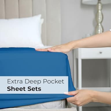 Extra Deep King Sheet Set - 6 Piece Breathable & Cooling Sheets - Hotel Luxury Bedding Set with 18-24 Inch Extra Deep Pockets - Easy Fit - Super Soft, Wrinkle Free and Comfy - Royal Blue, King Size - Image 9