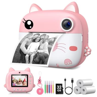 Kids Camera Instant Print, 3.0" HD Screen Kids Instant Cameras, Christmas Birthday Gifts for Girls Boys 3 4 5 6 7 8 9 10 Year Old, Portable Toddler Travel Toys with 32GB Card & 3 Rolls Printer Paper - Image 1