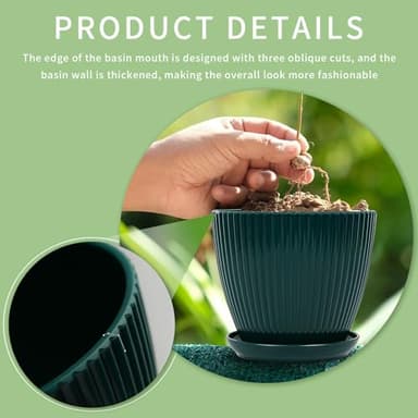 Vodotion - Plant Pots Indoor with Saucers & Drainage - 6 Pack Flower Pots - Plastic Planters for Indoor Planter - 7.5/6.6/5.8/5.0/4.3/3.5 inches Sizes for All Different Types of Plants-Dark Green - Image 8