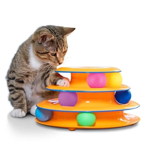 Catstages Tower of Tracks – 3-Level Interactive Cat Toy with 6 Spinning Balls, Non-Slip Base, Ideal for Indoor Cats, Orange - Image 1