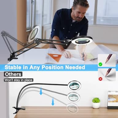 Coyeth 10X Magnifying Glass with Light and Clamp, Real Glass Stand Lighted Magnifier, 5 Color Modes Stepless Dimmable LED Desk Lamp Hands Free for Crafts Hobby Reading Painting Sewing Close Work - Image 6