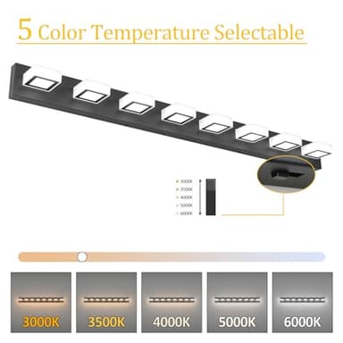 Ralbay 52inch Black Vanity Lights 8 Lights Dimmable 5 Color Temperature Acrylic Modern LED Bathroom Vanity Lighting Fixtures Matte Black - Image 2