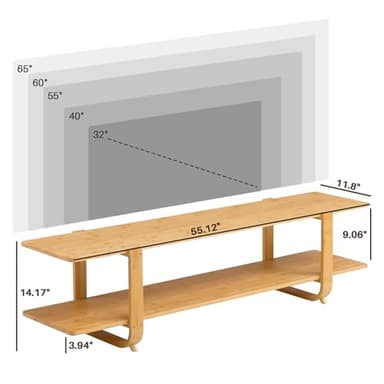 HollyHOME Bamboo TV Stand with Storage for TVs up to 65'', Modern Entertainment Center with 2 Open Shelf, Accent TV Media Console Table for Living Room, Bedroom, 55"(L), Burlywood - Image 2