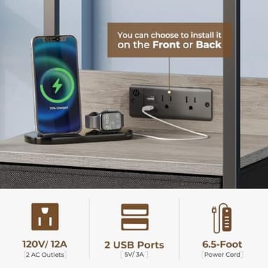 Seventable Night Stand with Charging Station, Tall Nightstand with 4 Fabric Storage Drawers, Side Table with LED Light for Bedroom, Entryway, Greige - Image 4