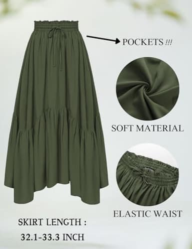 Maxi Skirts for Women Renaissance High Waist Skirt Asymmetrical Skirt with Pockets Army Green XL - Image 2