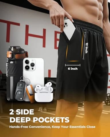 2 Pack Mens Gym Basketball Shorts - Athletic Black Workout Quick Dry Shorts with Pockets for Casual Running - Image 5