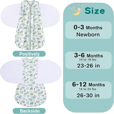 BSTOPPT Newborn Sleep Sack Baby Swaddle,3-6 Months,3-Way Adjustable Wearable Blanket,100% Rayon Cotton Swaddling Sleeping Bag，TOG 0.5（Banana&Leaf） - Image 4