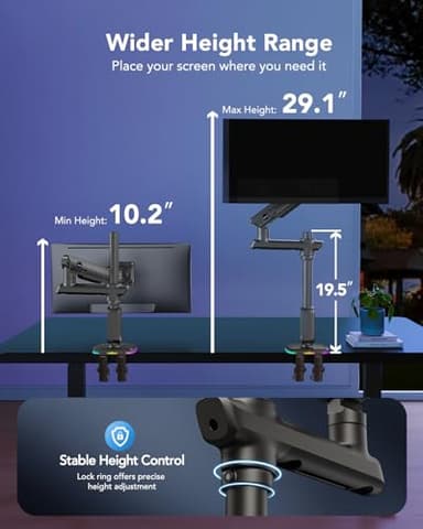 HUANUO RGB Heavy Duty Monitor Arm for Ultrawide Screens up to 57", Holds 44 lbs, Tall Ultrawide Monitor Stand with 29.1" Max Height, Fully Adjustable Single Computer Desk Mount, Max VESA 100x100mm - Image 5