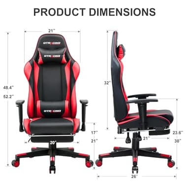 GTRACING Gaming Chair with Footrest, Ergonomic Computer Game Desk Chair, Reclining Gamer Chair Seat Height Adjustment, Swivel Rocker with Headrest and Lumbar (Brickred) - Image 2