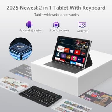 EITOMIN Android Tablet 2025 Latest 10 inch Tablet with Keyboard,128GB ROM 16GB RAM TF1TB Expand,Octa-Core,5GWiFi,1080FHD,13MP+8MPCamera,Bluetooth5.0,GPS,Mouse,Case,Black - Image 2