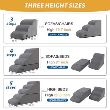 Aodisman 4-Step Dog Stairs and Ramp for Beds or Couches – Non-Slip Sturdy Pet Steps for Small Dogs and Cats,21" H,Grey - Image 3