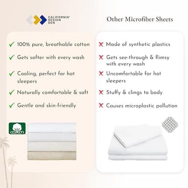King Size Sheets Set - Natural 100% Cotton Sheets King Size With Deep Pockets, Soft Sateen Weave, Breathable, Cooling and Durable Bedding Set by California Design Den (White) - Image 5
