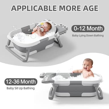 TPN Collapsible Baby Bathtub, Baby Bath Tub with Soft Cushion & Real-Time Thermometer, Baby Bathtub Infant to Toddler Tub (0-36 Months), Portable Travel Baby Tubs for Newborns (Grey) - Image 2
