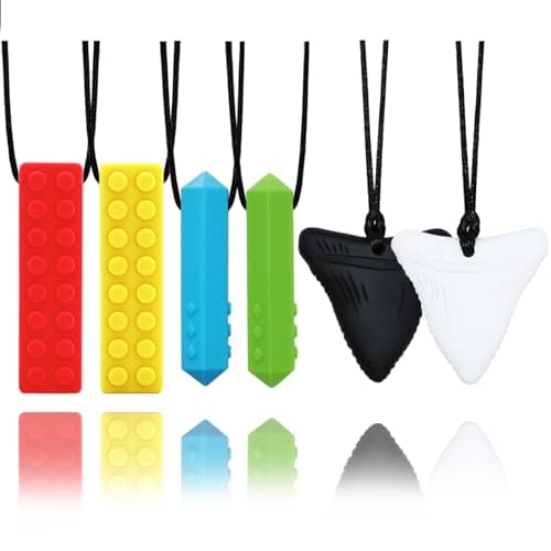 Chewy Necklaces for Sensory Kids, 6 Pack Chew Necklaces for Sensory Boys and Girls with Autism, ADHD, SPD, Chewing, Biting, Silicone Oral Sensory Chew Teething Toys for Adults Reduce Anxiety Fidget - Image 1