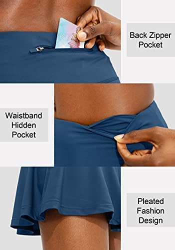 SANTINY Pleated Tennis Skirt for Women with 4 Pockets Women's High Waisted Athletic Golf Skorts Skirts for Running Casual (Dark Blue_L) - Image 4