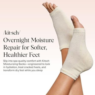 Kitsch Moisturizing Socks for Cracked Heel Treatment – Reusable Spa Socks for Women & Men with Insulated Gel Lining - Overnight Heel Socks for Dry Cracked Feet, Hydrating, Open-Toe Design - 1 Pair - Image 2