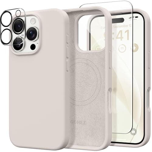 GONEZ Magnetic for iPhone 16 Pro Case, Compatible with MagSafe, [Screen Protector + Camera Lens Protector], Silicone Shockproof Anti-Scratch Protective Phone Case 6.3 inch, Stone - Image 1