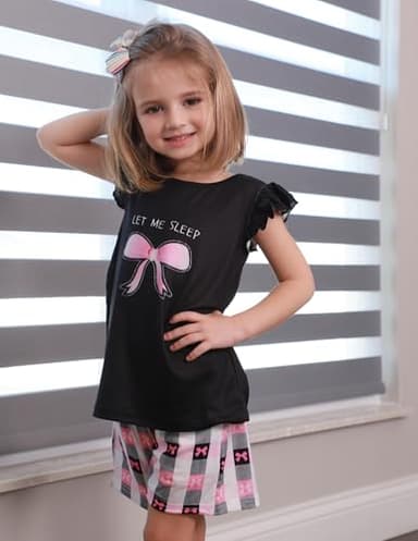 Arshiner Girls Pajamas Set Short Sleeve Pjs Sleepwear 3PCS Summer Lounge Sets Nightwear Bow Plaid 5-6Years - Image 6