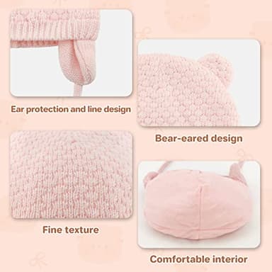 Duoyeree Baby Winter Hat Earflap Cotton Lining Knit Beanie Cap for Toddler Girl Boy (0-6 month, Pink) - Image 3