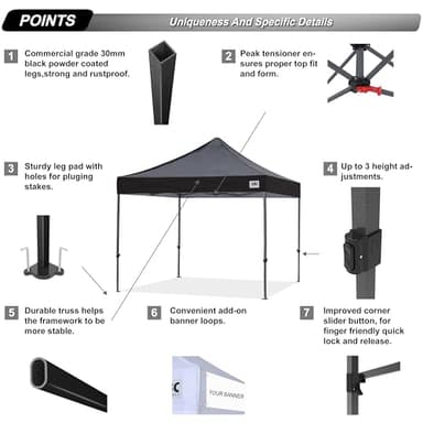 ABCCANOPY Patio Pop Up Canopy Tent 10x10 Commercial-Series (Black) - Image 2