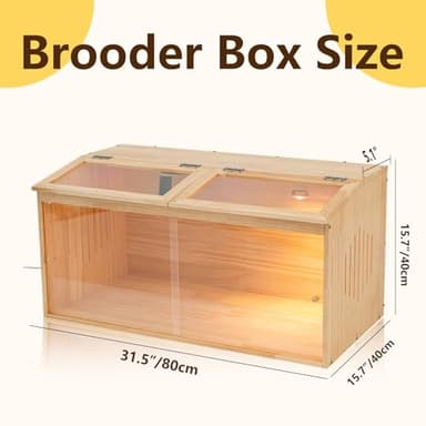 Large Wooden Chicken Brooder Box with Bulb Set and Thermometer - Brooder Box for Chicks Indoor Accommodates Up to 12 Chicks - Ideal for Chickens, Ducks, Quails, Hamsters, and Lizards(32x16x16 Inches) - Image 2