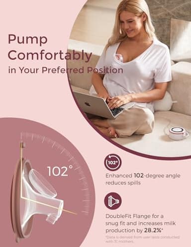 Momcozy Breast Pump V1 Pro Hospital-Grade, Hands-Free & Portable Wearable Pump, Upgraded Electric Pump with 3 Fine-Tuned Rhythms|15 Levels, Come with Leak-Proof DoubleFit Flange, Cozy Red. - Image 5