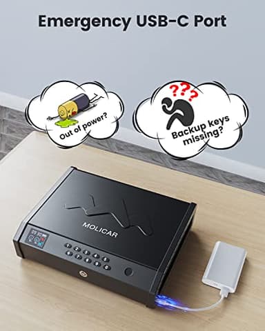 MOLICAR Gun Safe, Biometric Gun Safes for Handgun with LCD of Temp Humidity Battery, USB-C Port, Fingerprint Quick Access Pistol Safe for Home Bedside Nightstand Car - Image 3