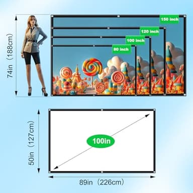 Portable 100 Inch Foldable Projection Screen: Thick Material Washable Projector Screen 16:9 Foldable Anti-Crease Projector Movies Screen for Outdoor Indoor Support Double Sided Projection - Image 4