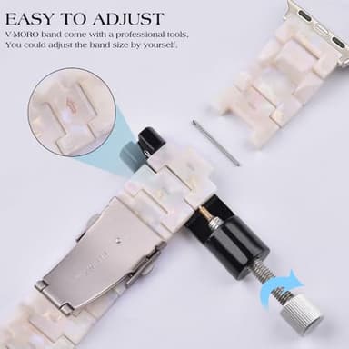V-MORO Resin Bands Compatible with Apple Watch Series 8/7/9/10/11 Starlight Buckle Fashion Lightweight Cute Watch Strap for iwatch Series SE/6/5/4/3/2/1(Aurora White,42mm/41mm/40mm/38mm) - Image 5
