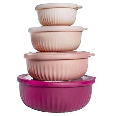 COOK WITH COLOR Prep Bowls with Lids- Wide and Deep Nesting Plastic Small Mixing Bowl Set with Lids, 8 Piece Set - Wide Bowls, Rose - Image 10