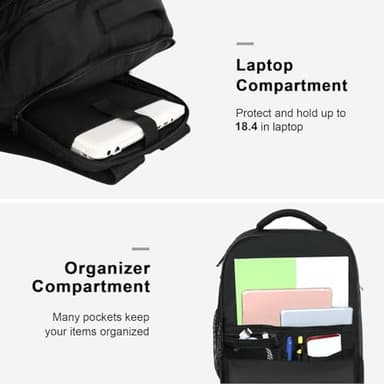 MATEIN Extra Large 45L Travel Laptop Backpack, Airline Approved Carry on Backpack with USB Port & Shoe Compartment, Water Resistant Luggage College Overnight Weekender Travel Bag Fit 18" Laptop, Black - Image 4
