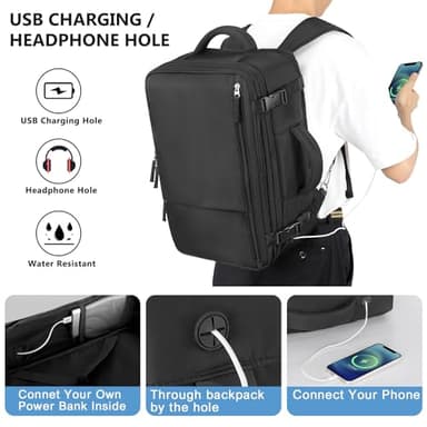 Snoffic Travel Backpack for Women, Large Carry On Backpack for Travel, Waterproof Backpack Personal Item, Backpack for Women, laptop backpack 17.3 inch, College Bag Casual Daypack, Black - Image 5