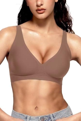 Vertvie Jelly Wireless Bras for Women Push Up Plunge Seamless T-Shirt Bras No Underwire Supportive Full Coverage Bralettes(Coffee,Medium) - Image 1