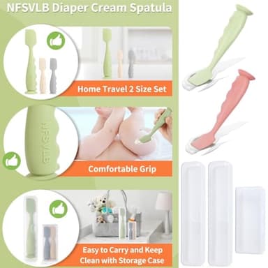 NFSVLB Diaper Cream Spatula with Case,2 Large 2 Mini Butt Paste Spatula with 3 Travel Case,Soft Baby Butt spatula Diaper Cream Applicator diaper Rash spatula Bum spatulas Brush (Green-White) - Image 2