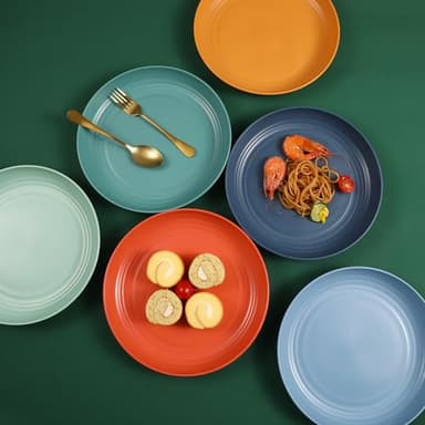 HEYCOME 12 Pcs Unbreakable Deep Dinner Plates Set, 10 inch Reusable Plastic Wheat Straw Plates, Microwave and Dishwasher Safe Plate for Kitchen, Lightweight Plate for Dessert, BPA Free, 6 Colors - Image 7